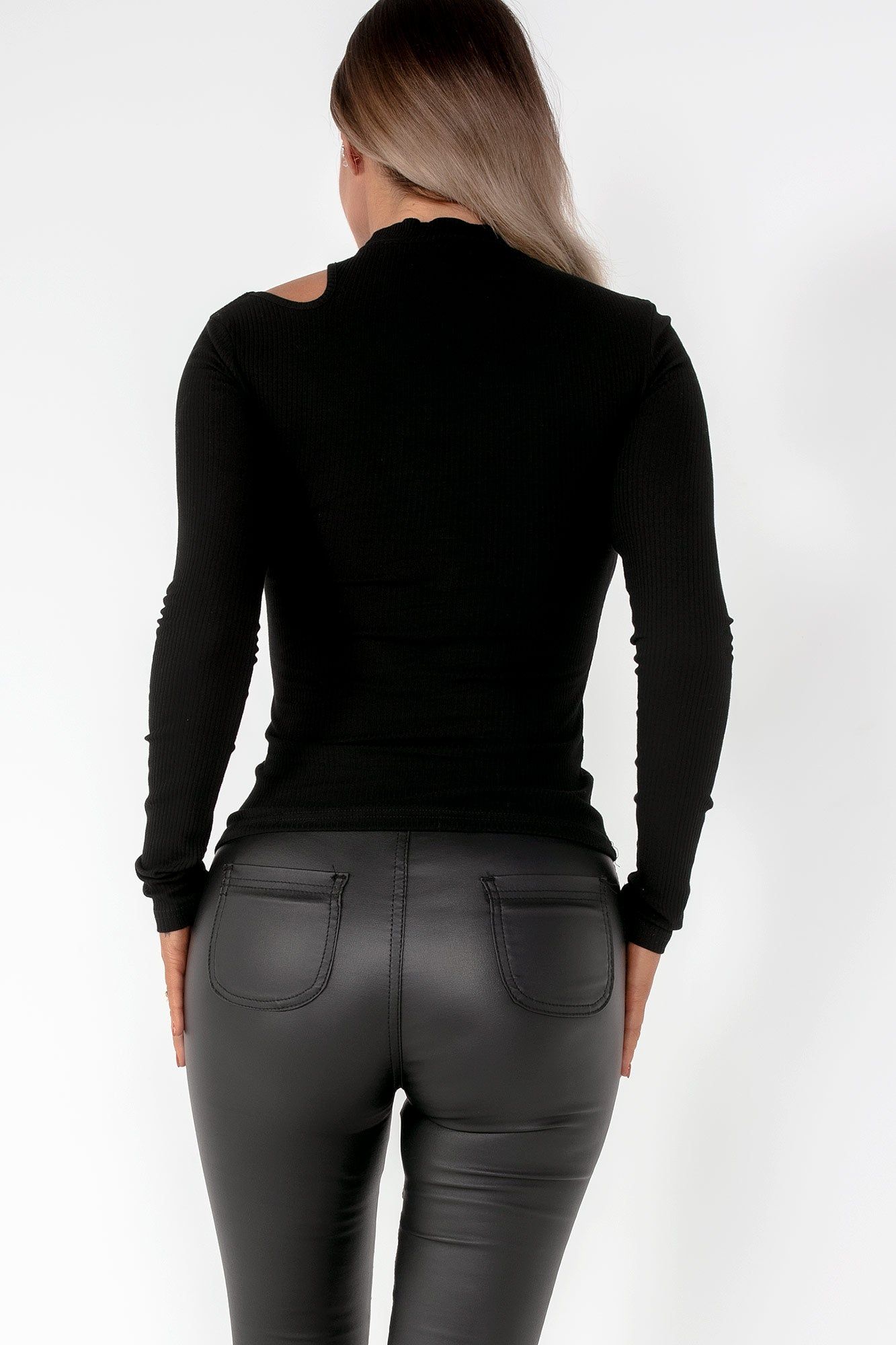 Eileen Black Ribbed Cut Out Top sold by Va Va Voom product image thumbnail 2