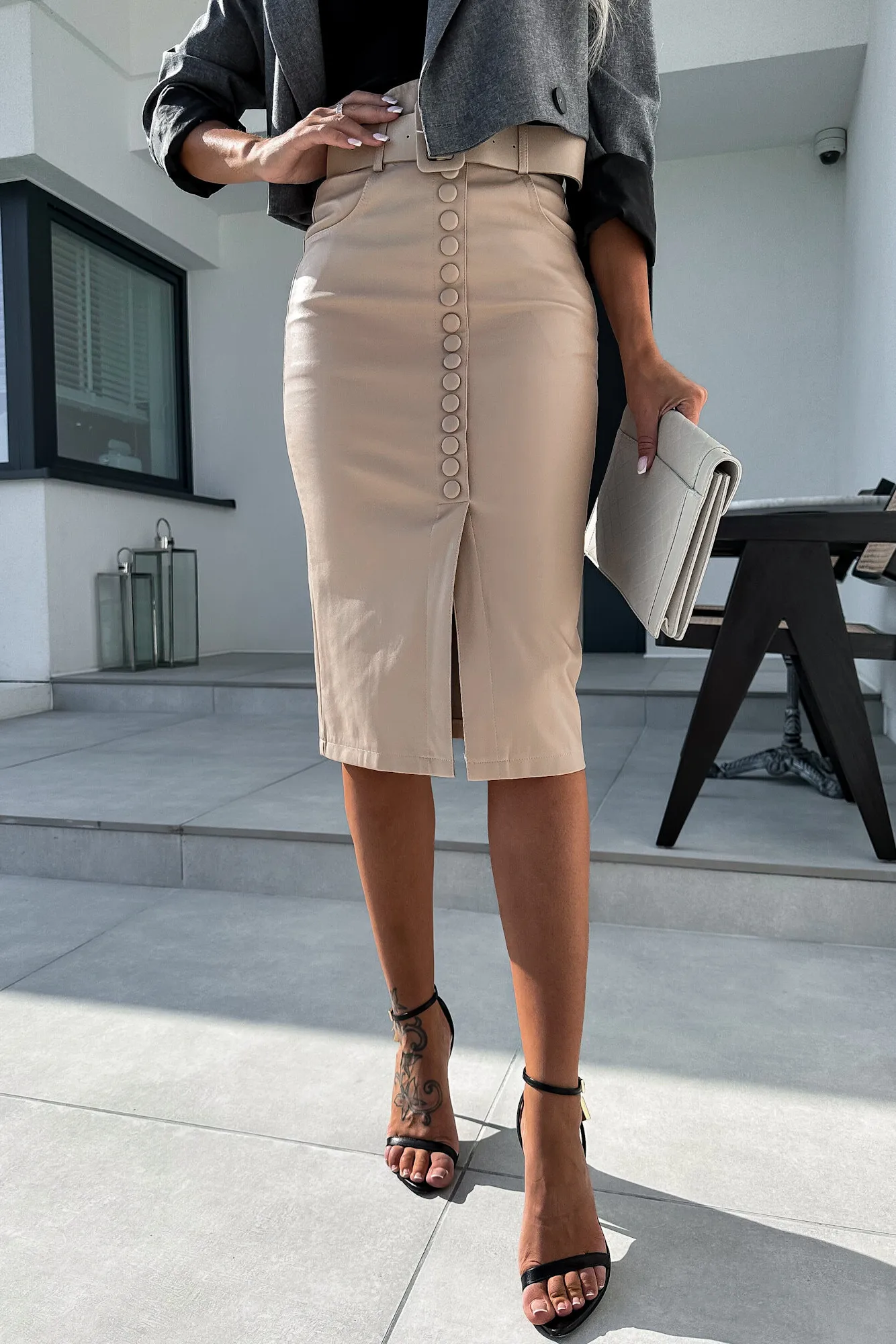 Hadley Taupe Faux Leather Skirt sold by Va Va Voom product image thumbnail 3