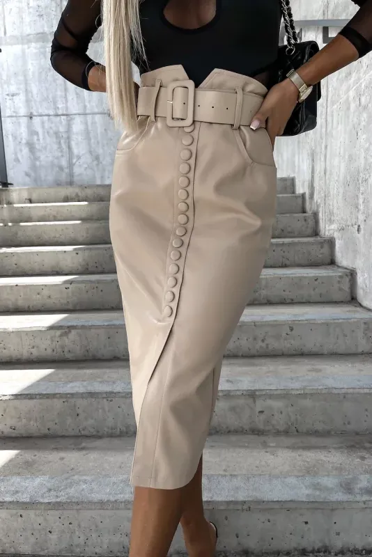 Hadley Taupe Faux Leather Skirt sold by Va Va Voom product image thumbnail 4