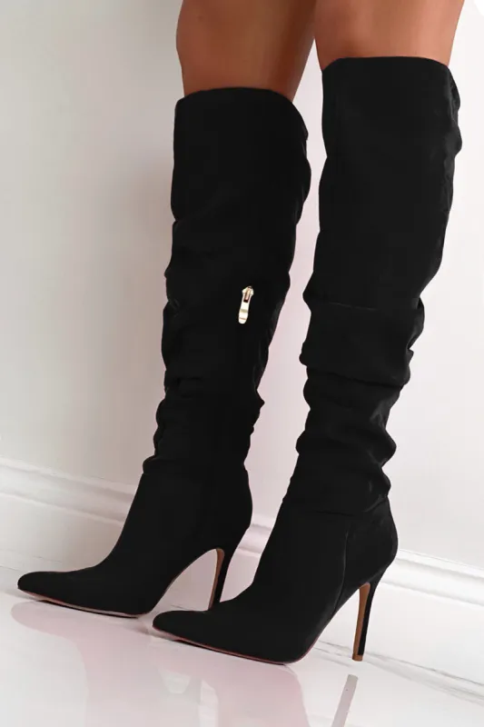 Lola Black Suedette Slouch Knee Boots sold by Va Va Voom
