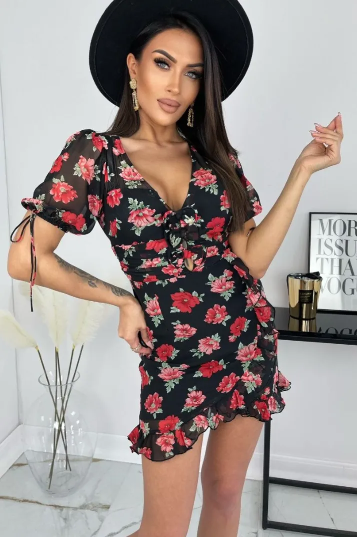 Khloe Black Chiffon Floral Dress sold by Va Va Voom product image thumbnail 4