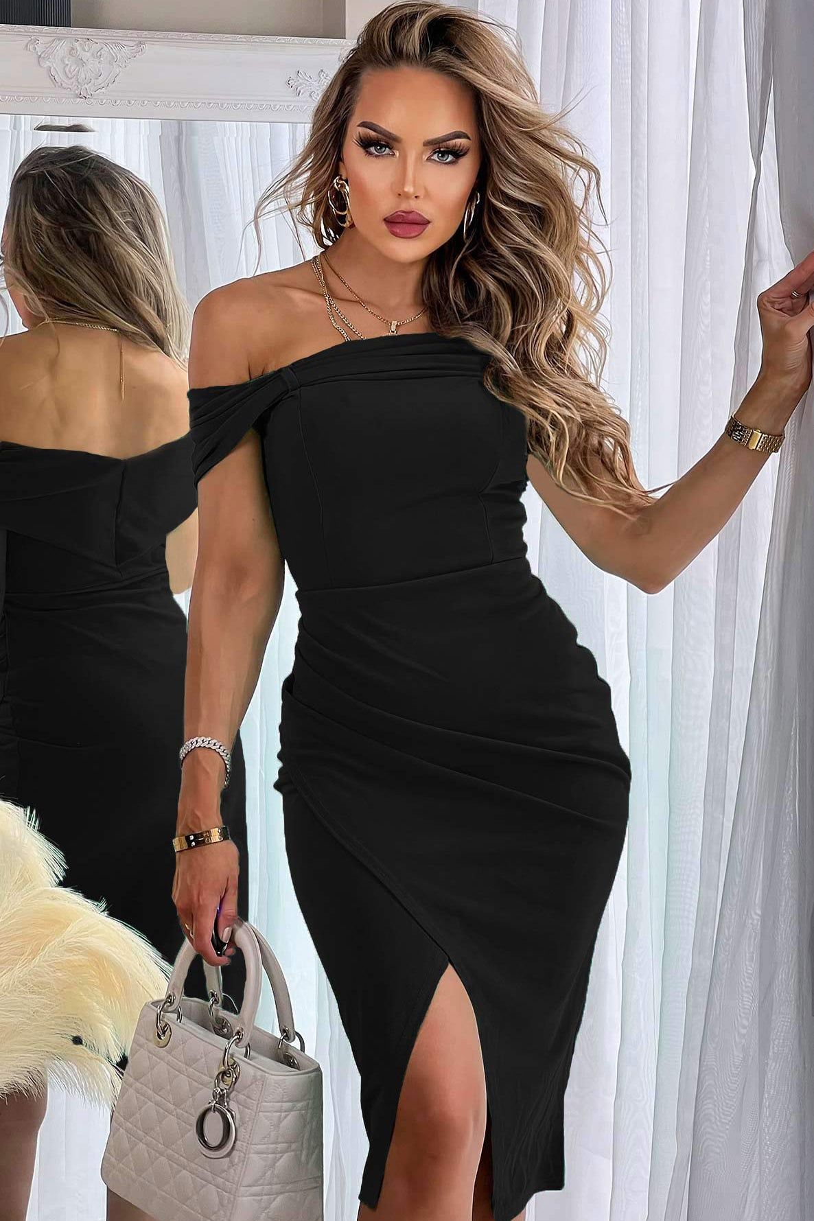 Aria Black Bardot Midi Dress sold by Va Va Voom product image thumbnail 3