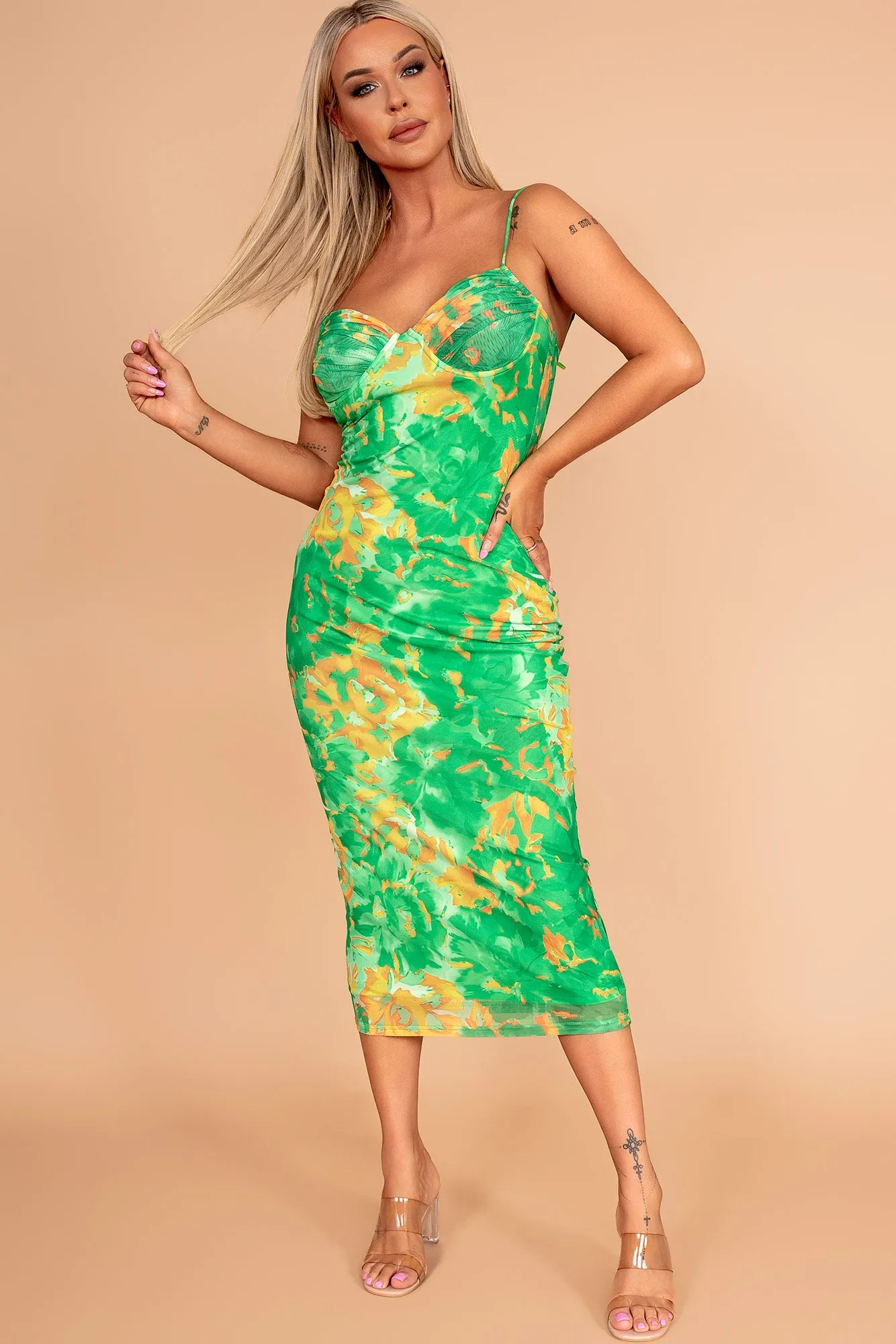 Malik Green Mesh Print Dress sold by Va Va Voom product image thumbnail 5