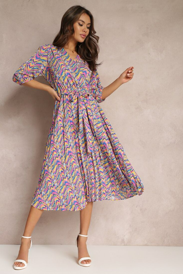 Hester Blue Printed Pleated Midi Dress sold by Va Va Voom product image thumbnail 4
