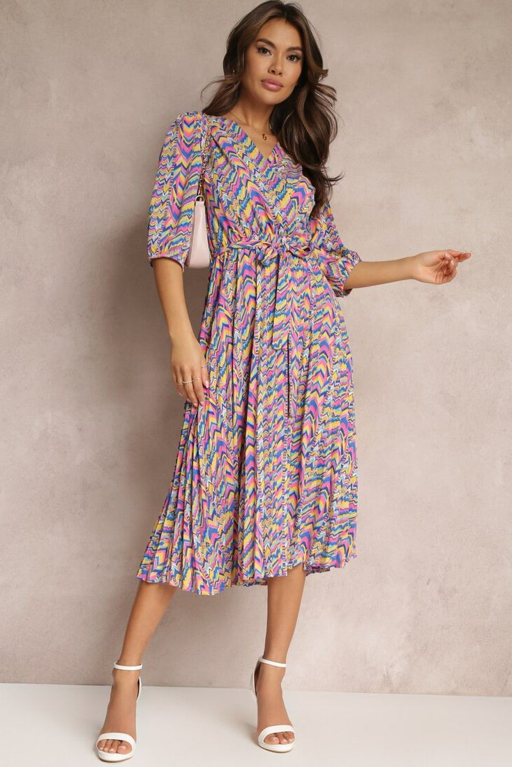 Hester Blue Printed Pleated Midi Dress sold by Va Va Voom