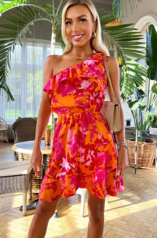 AX Paris Hester Pink and Orange Floral Dress sold by Va Va Voom