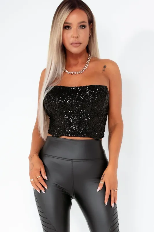 Carina Black Sequin Corset Top sold by Va Va Voom