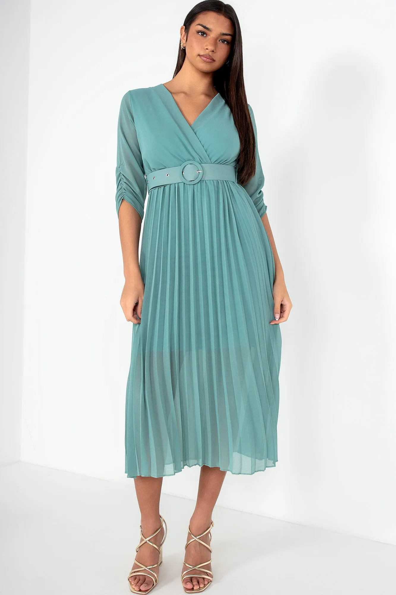 Uliana Duck Egg Chiffon Pleated Dress sold by Va Va Voom product image thumbnail 3