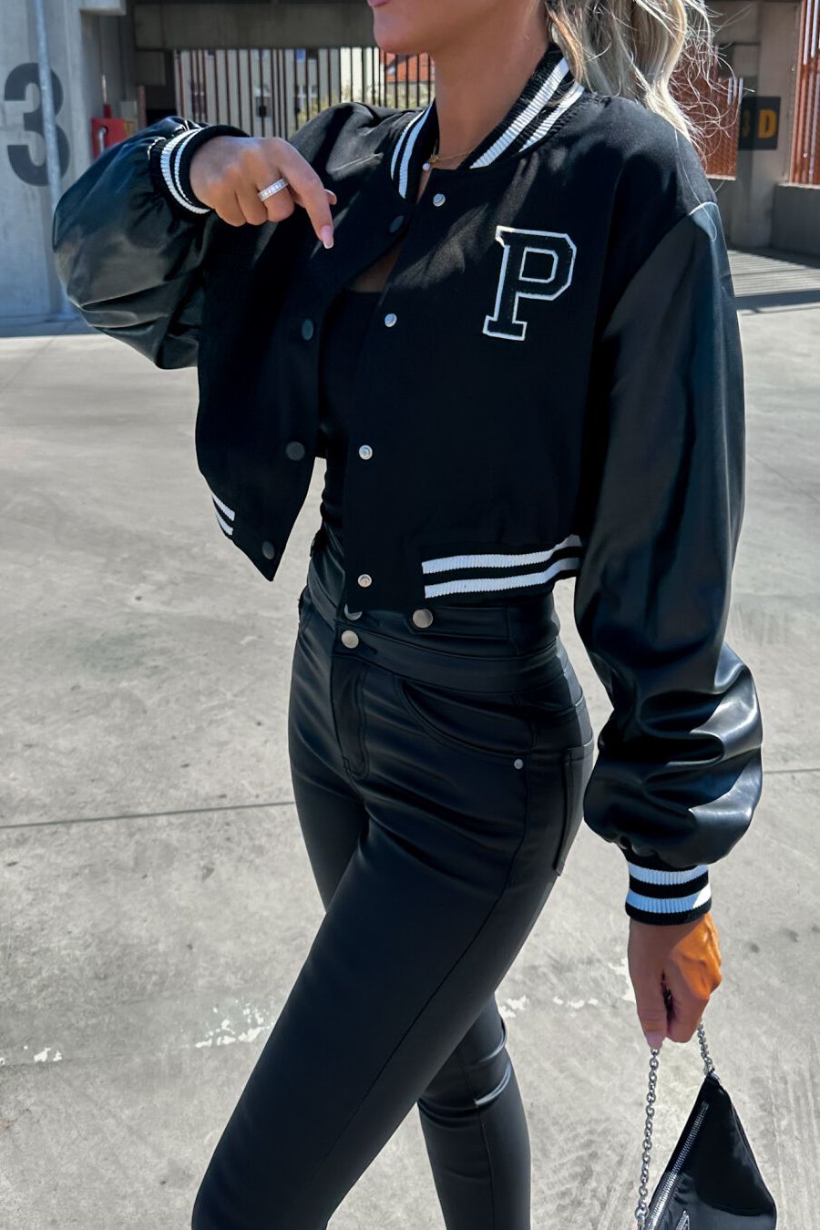 Jude Black Varsity Bomber Jacket sold by Va Va Voom product image thumbnail 3