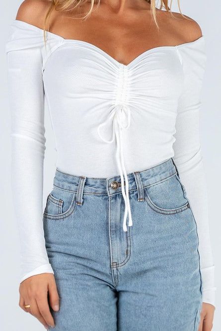 Iris White Ruched Bodysuit sold by Va Va Voom product image thumbnail 4