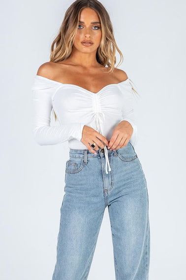 Iris White Ruched Bodysuit sold by Va Va Voom product image thumbnail 5