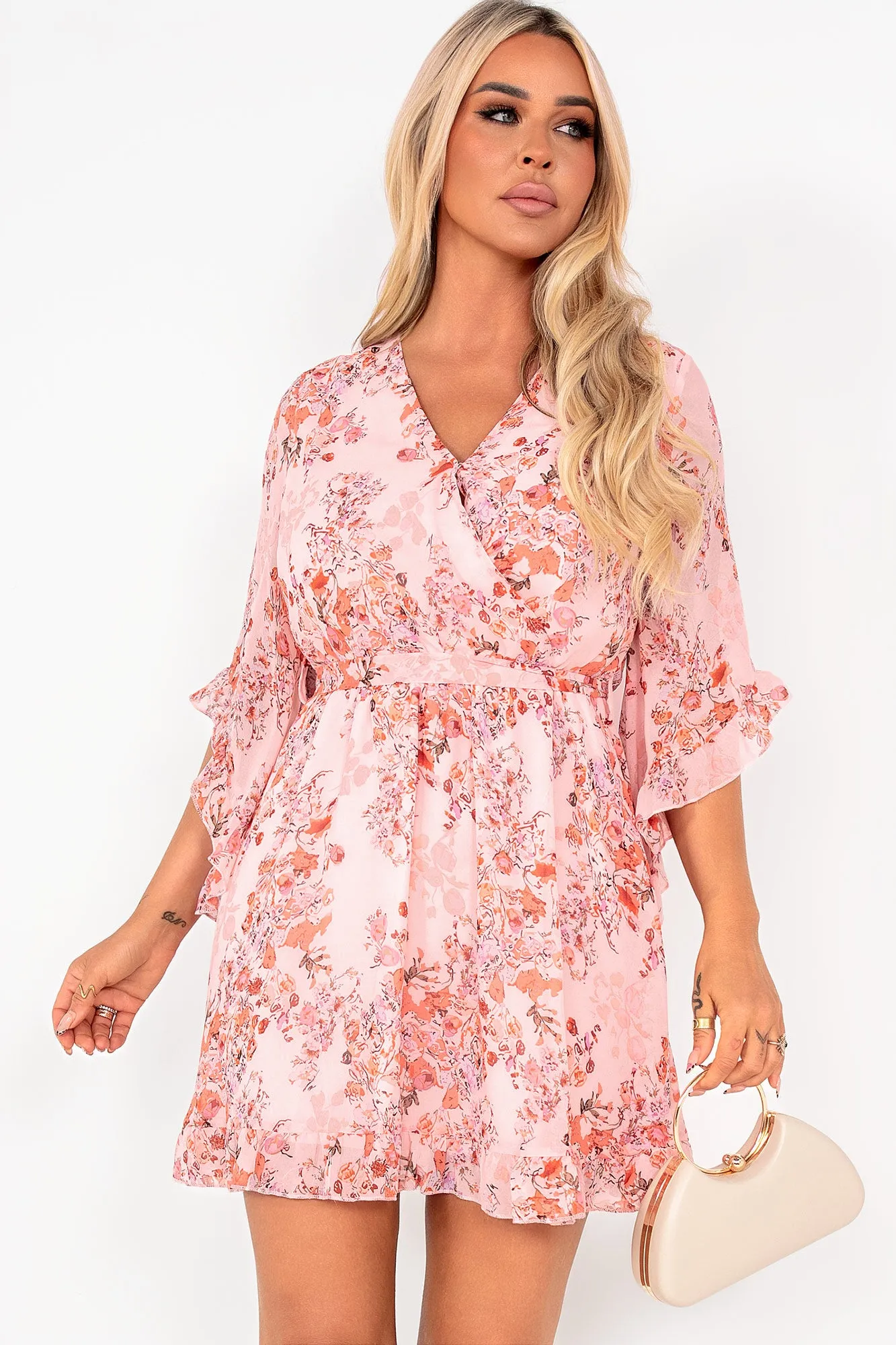 Blakely Pink Chiffon Floral Dress sold by Va Va Voom