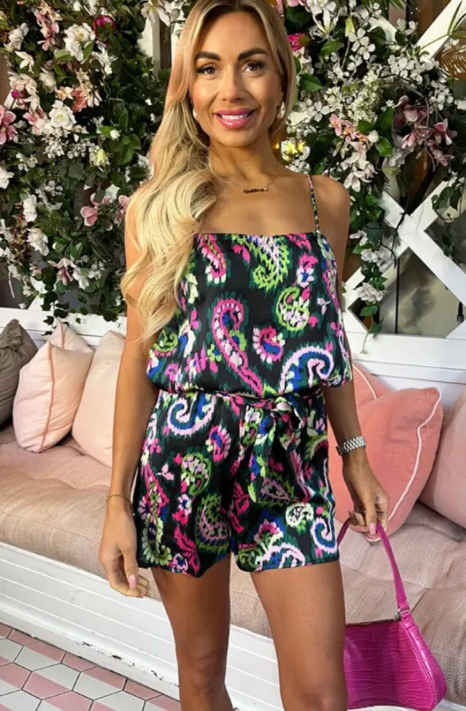 AX Paris Alice Black Print Playsuit sold by Va Va Voom