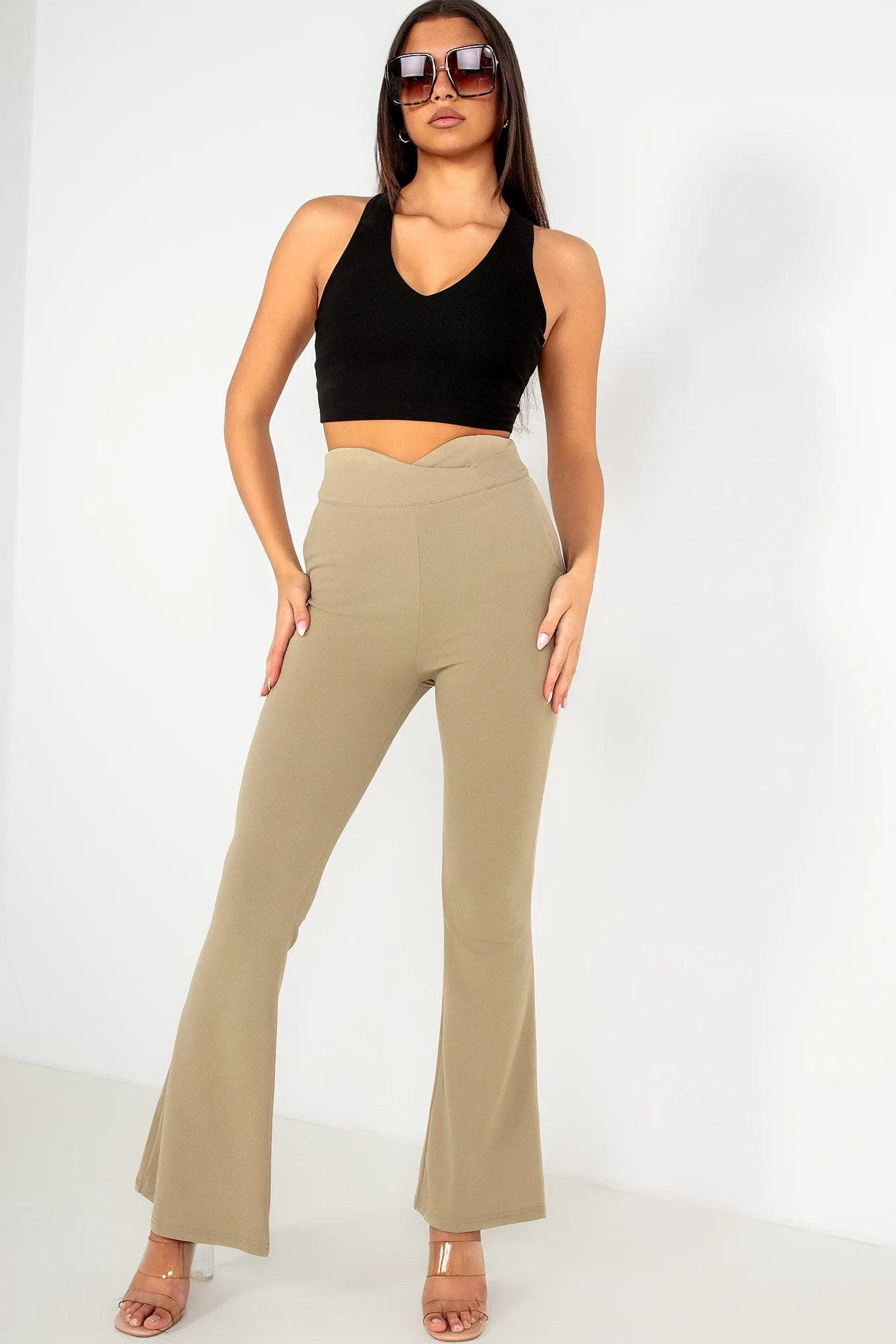 Ari Taupe High Waist Flared Trousers sold by Va Va Voom product image thumbnail 3