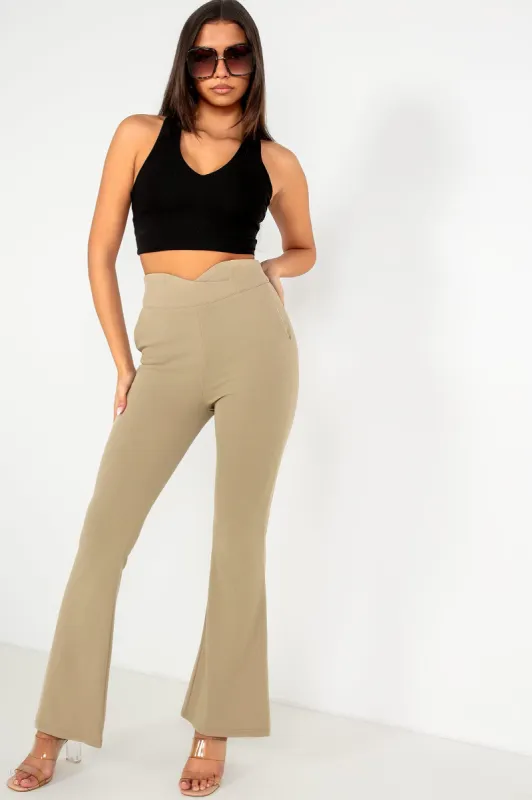 Ari Taupe High Waist Flared Trousers sold by Va Va Voom