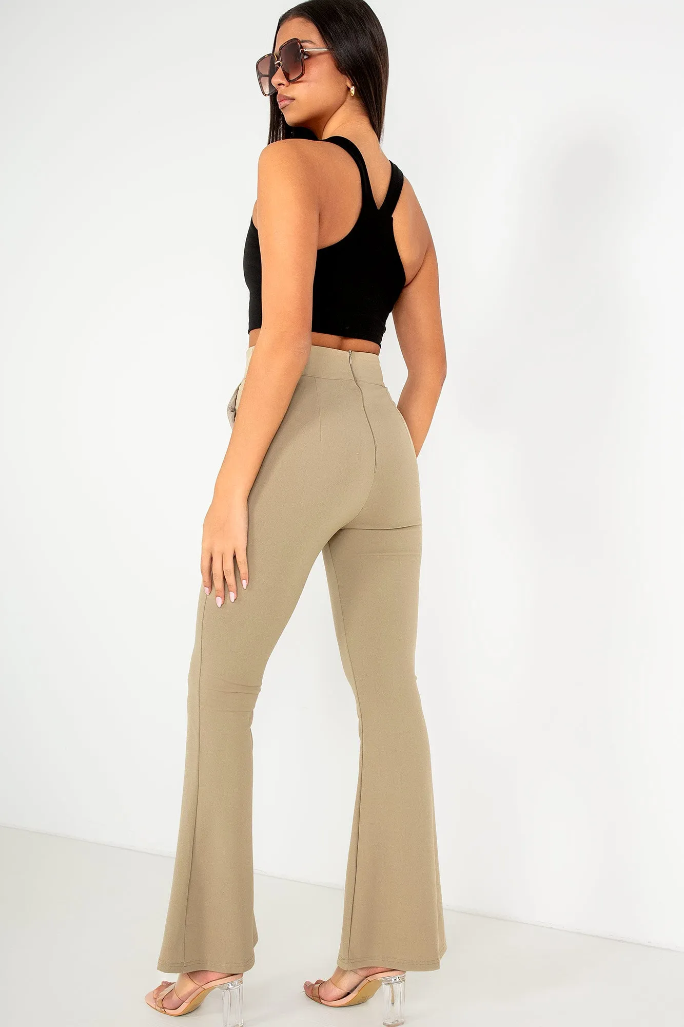 Ari Taupe High Waist Flared Trousers sold by Va Va Voom product image thumbnail 2