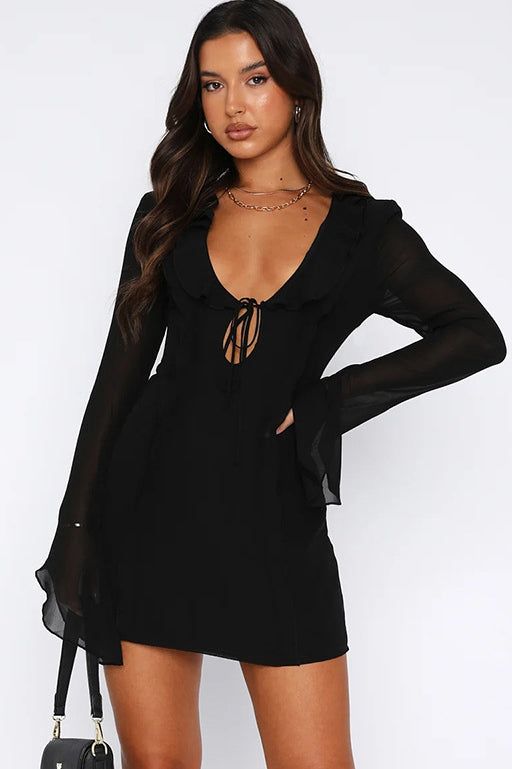 Hadleigh Black Frill Detail Dress sold by Va Va Voom product image thumbnail 4