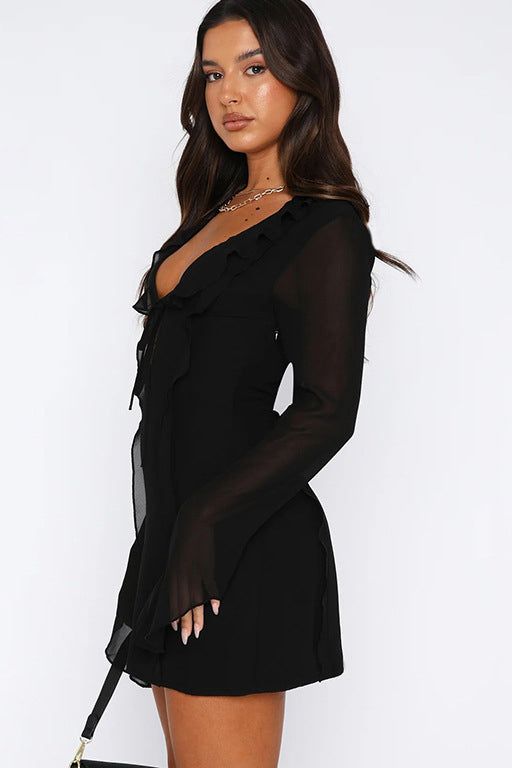 Hadleigh Black Frill Detail Dress sold by Va Va Voom product image thumbnail 3