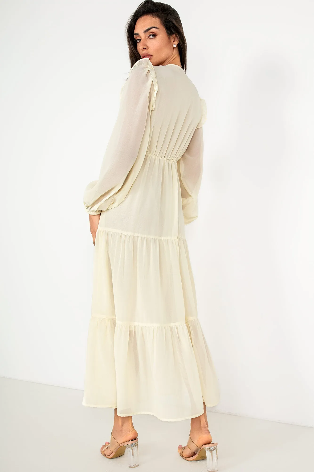 Gertie Cream Chiffon Tiered Dress sold by Va Va Voom product image thumbnail 2