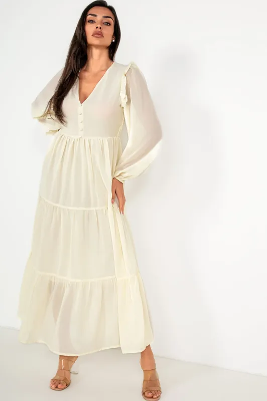 Gertie Cream Chiffon Tiered Dress sold by Va Va Voom