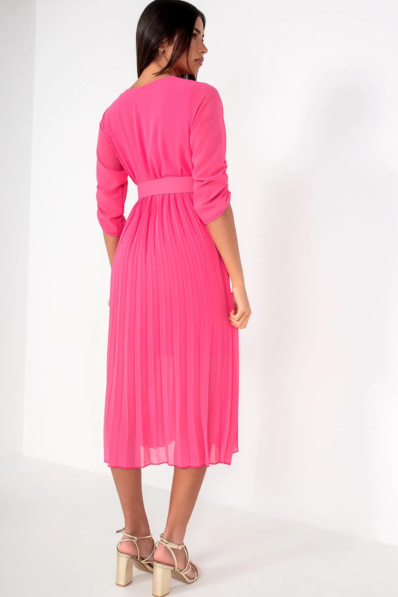 Uliana Hot Pink Chiffon Pleated Dress sold by Va Va Voom product image thumbnail 2