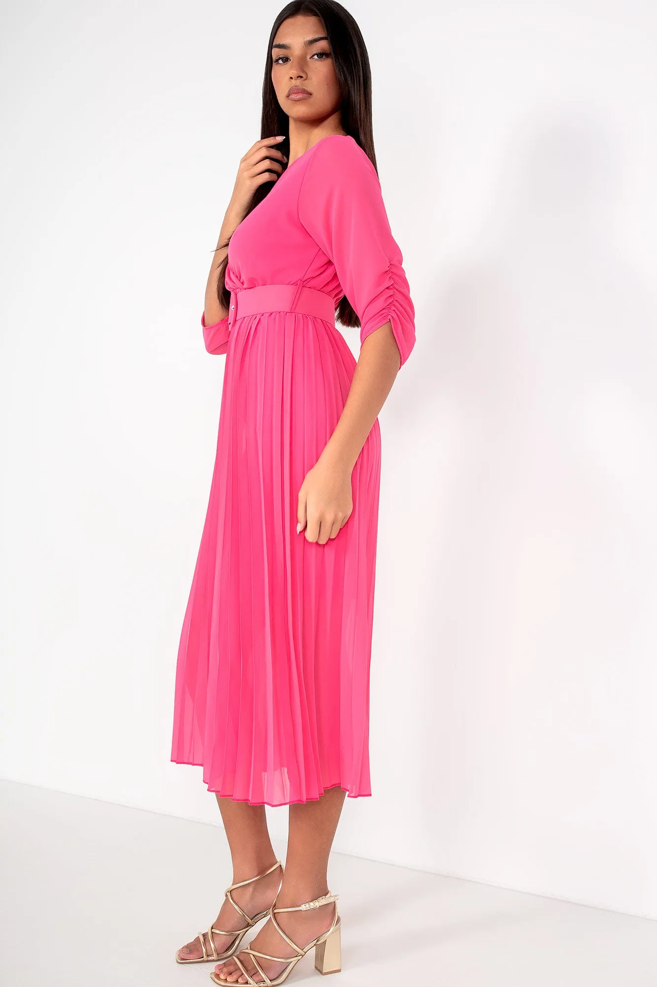 Uliana Hot Pink Chiffon Pleated Dress sold by Va Va Voom product image thumbnail 5