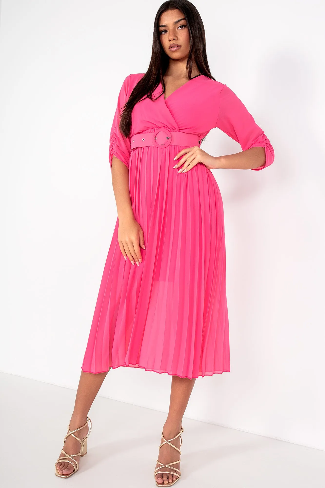 Uliana Hot Pink Chiffon Pleated Dress sold by Va Va Voom product image thumbnail 4