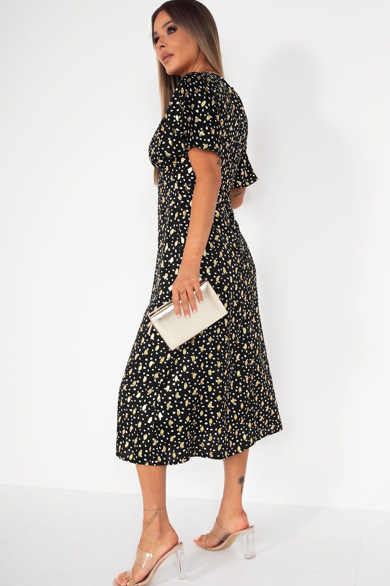 Girl In Mind Serena Black Satin Print Dress sold by Va Va Voom product image thumbnail 2