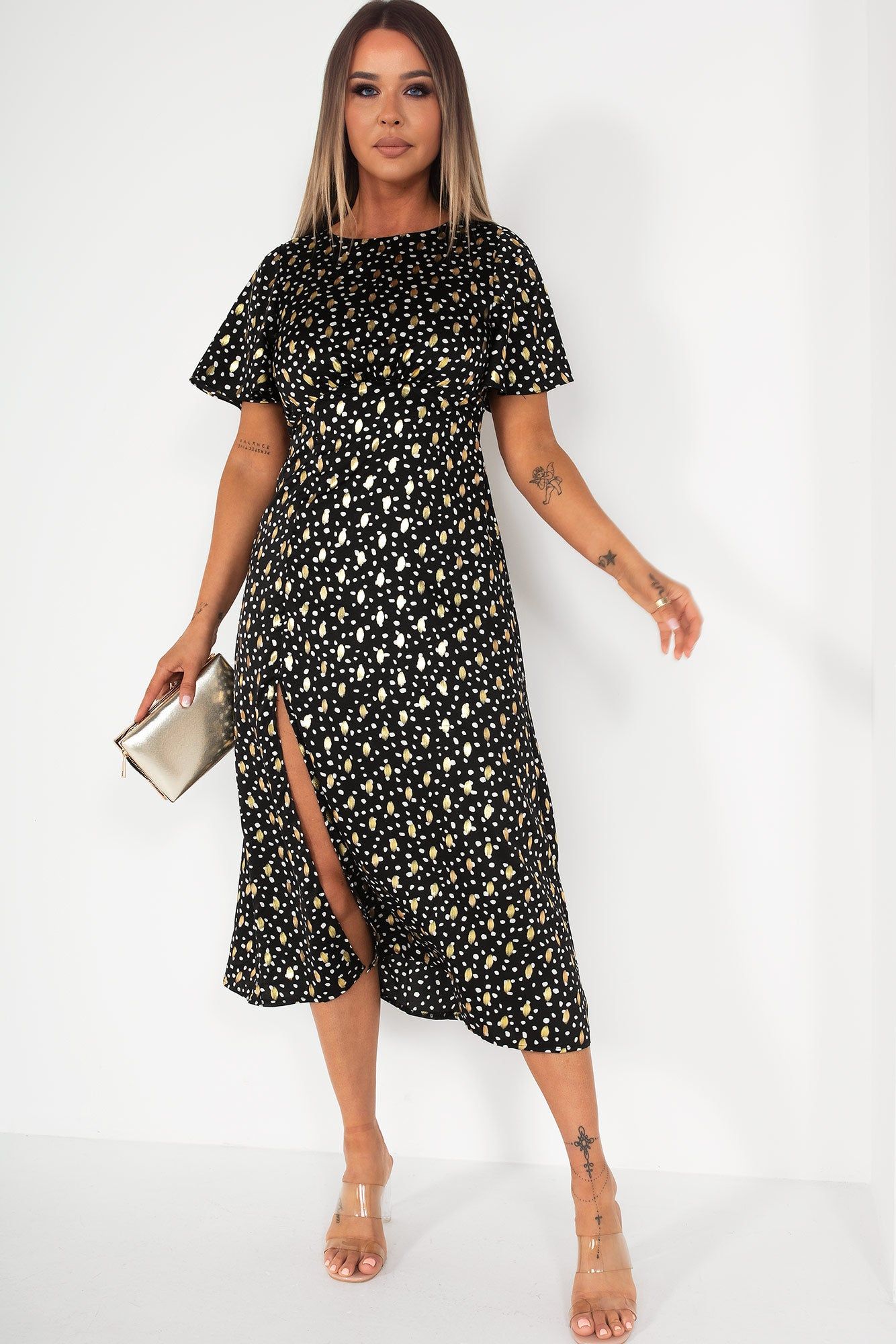 Girl In Mind Serena Black Satin Print Dress sold by Va Va Voom product image thumbnail 3