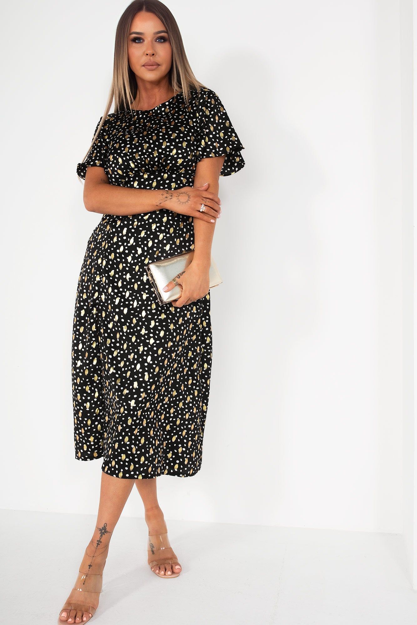 Girl In Mind Serena Black Satin Print Dress sold by Va Va Voom product image thumbnail 4