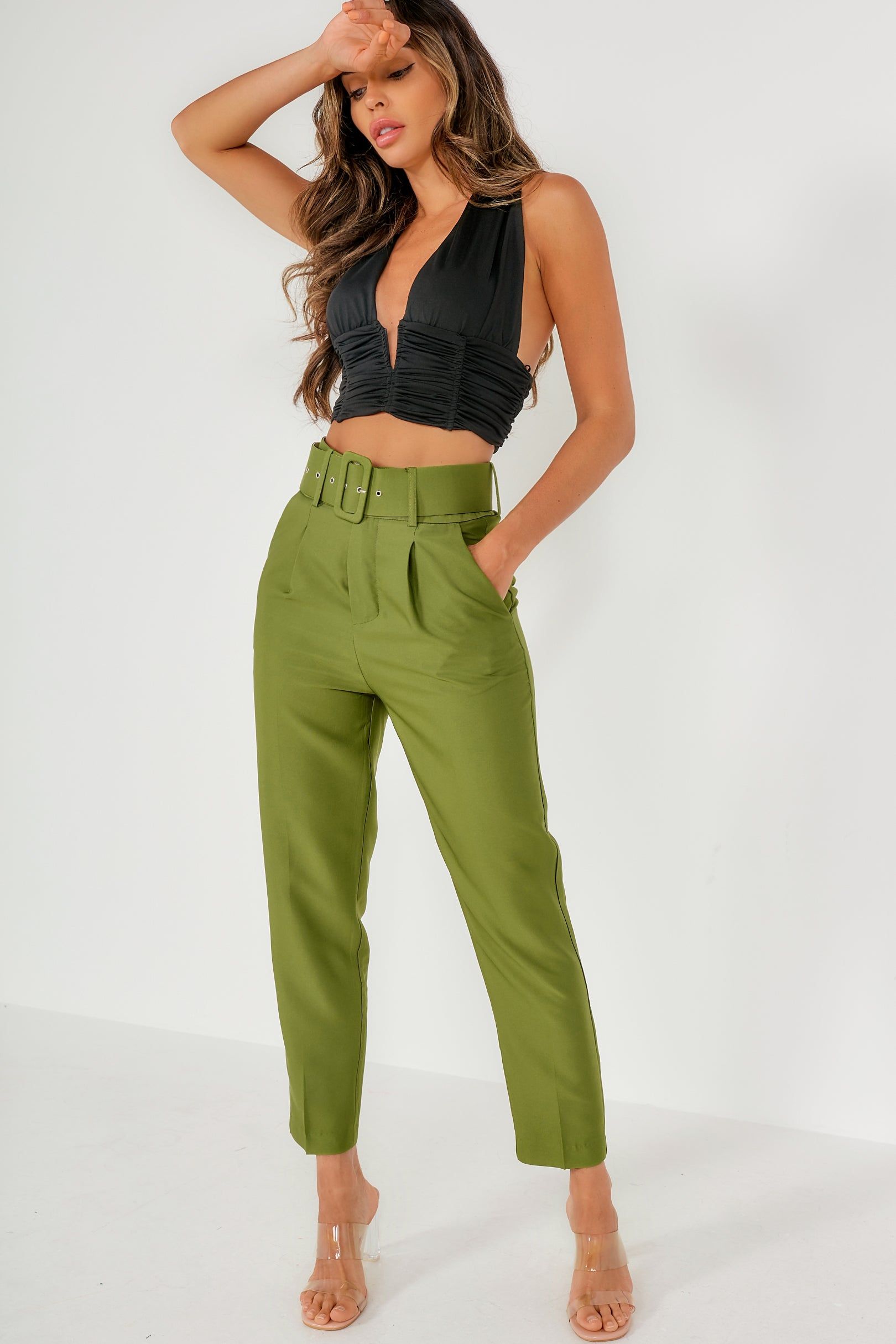 Dypna Green Belted Cigarette Trousers sold by Va Va Voom product image thumbnail 4