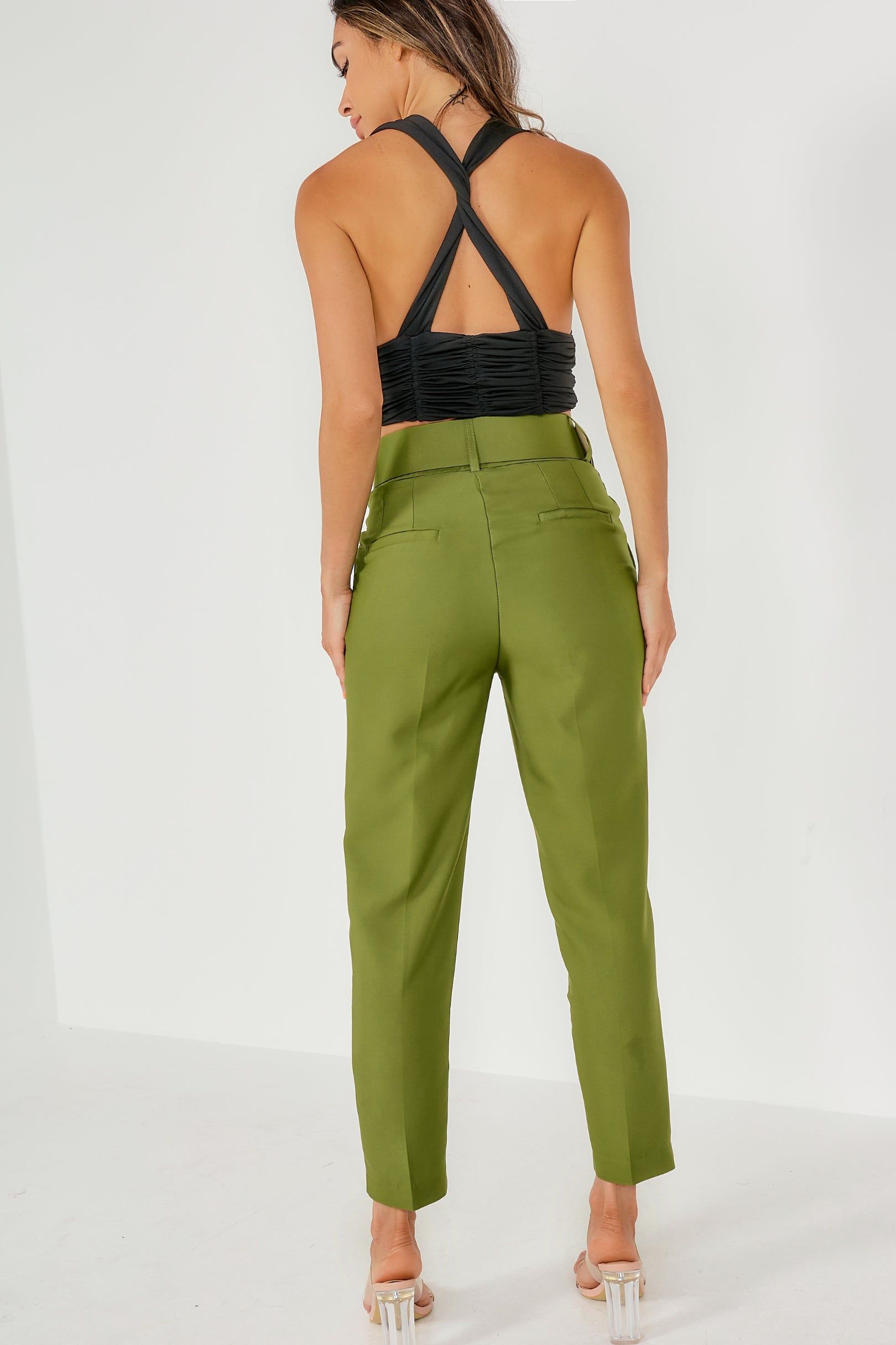 Dypna Green Belted Cigarette Trousers sold by Va Va Voom product image thumbnail 2