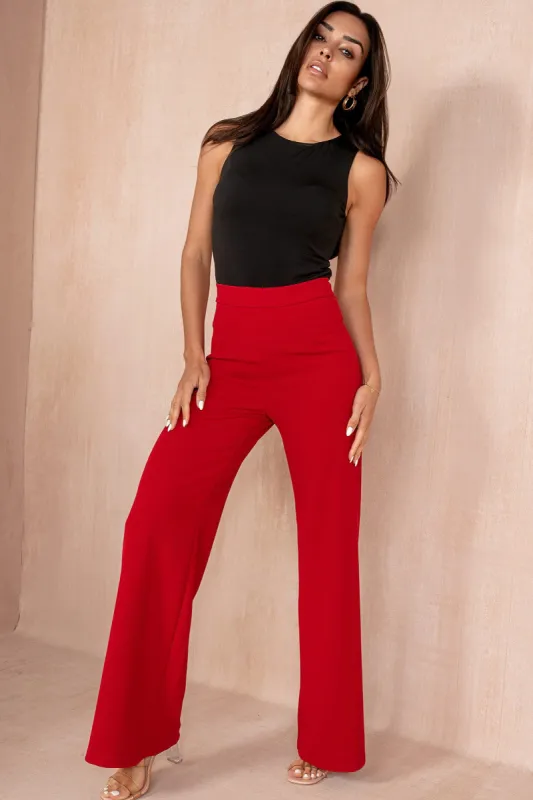 Oonagh Red Wide Leg Trousers sold by Va Va Voom