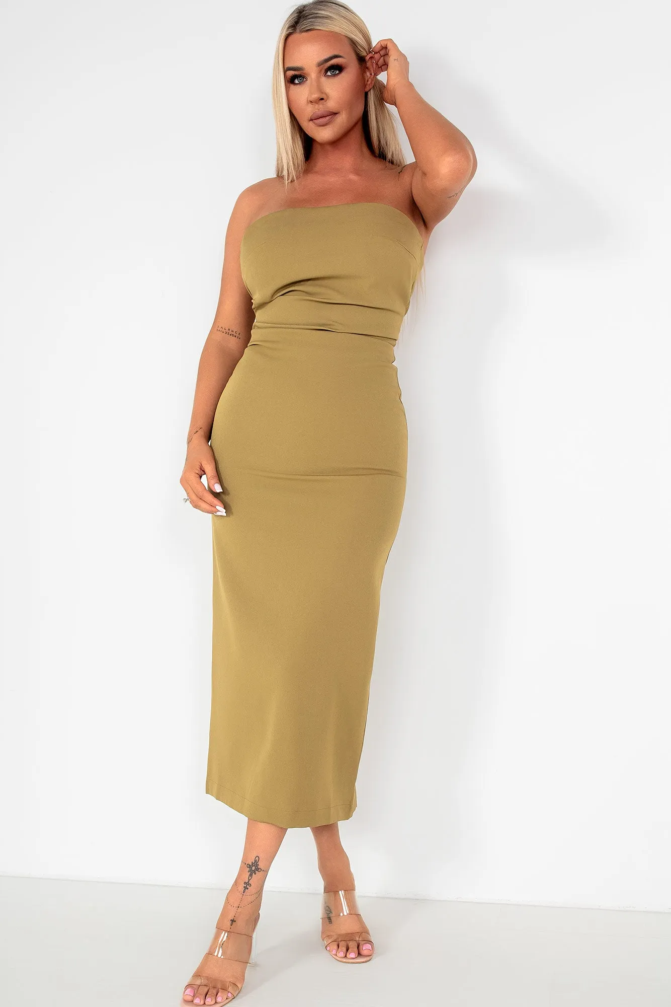 Henrietta Khaki Bandeau Dress sold by Va Va Voom product image thumbnail 3