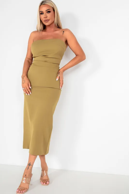 Henrietta Khaki Bandeau Dress sold by Va Va Voom