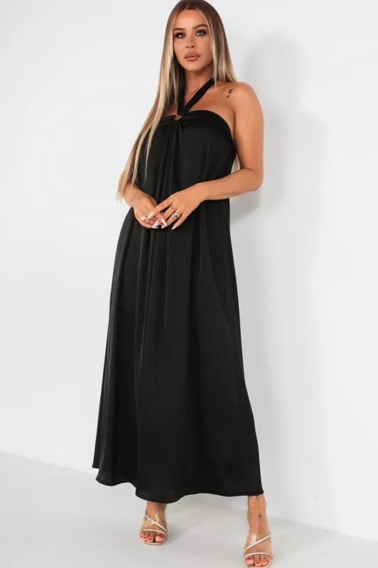 Quetta Black Satin Halter Neck Dress sold by Va Va Voom