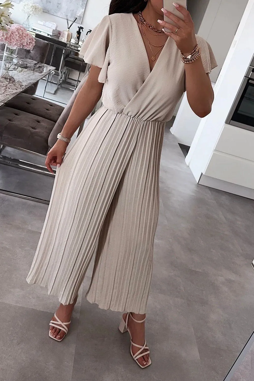 Dee Stone Pleated Wide Leg Jumpsuit sold by Va Va Voom