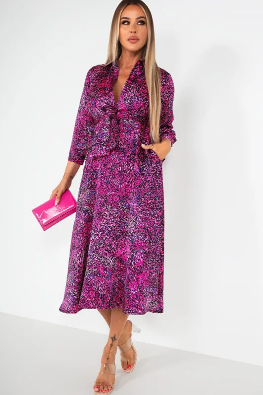 Girl In Mind Isabella Purple Satin Print Dress sold by Va Va Voom