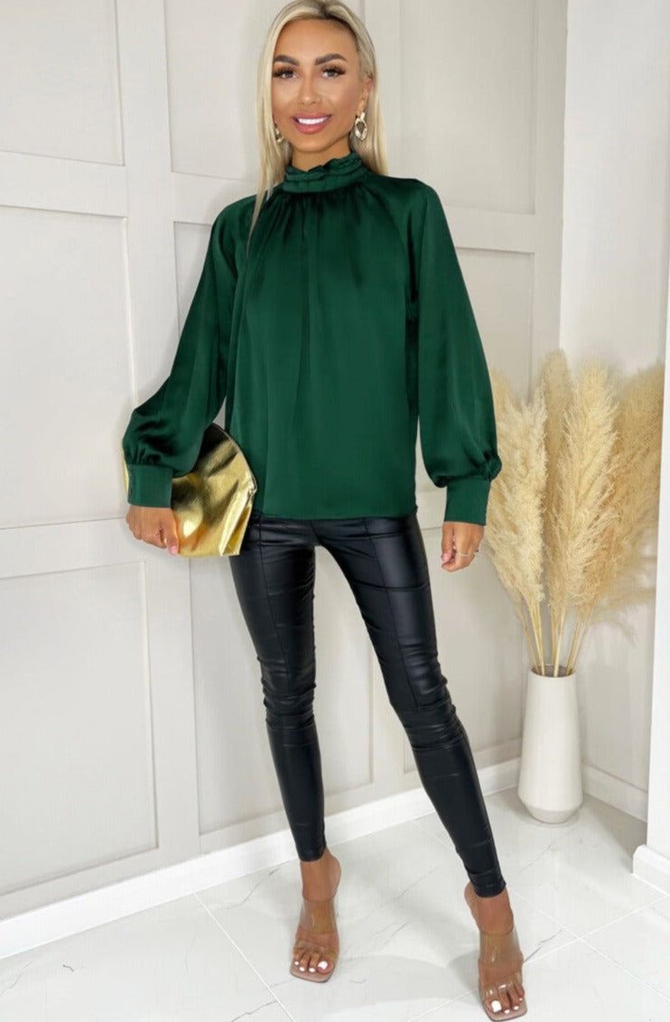 AX Paris Carla Teal Satin Top sold by Va Va Voom product image thumbnail 2