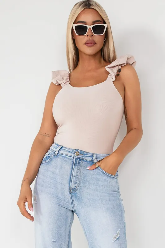 Milly Stone Ruffle Strap Bodysuit sold by Va Va Voom