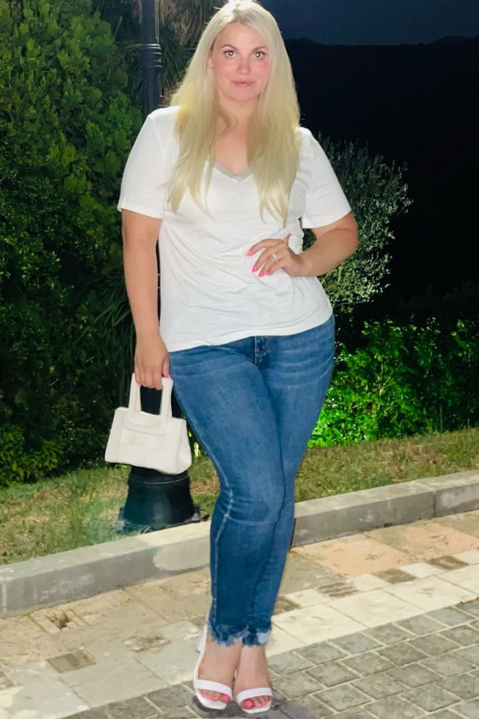 Freddie Curve Dark Blue High Waist Skinny Jeans sold by Va Va Voom product image thumbnail 2