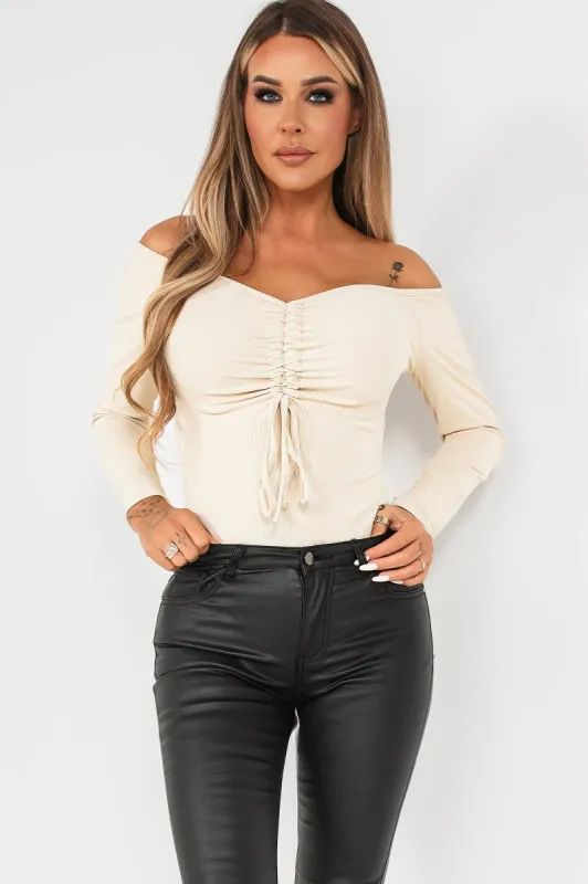 Iris Nude Ruched Bodysuit sold by Va Va Voom