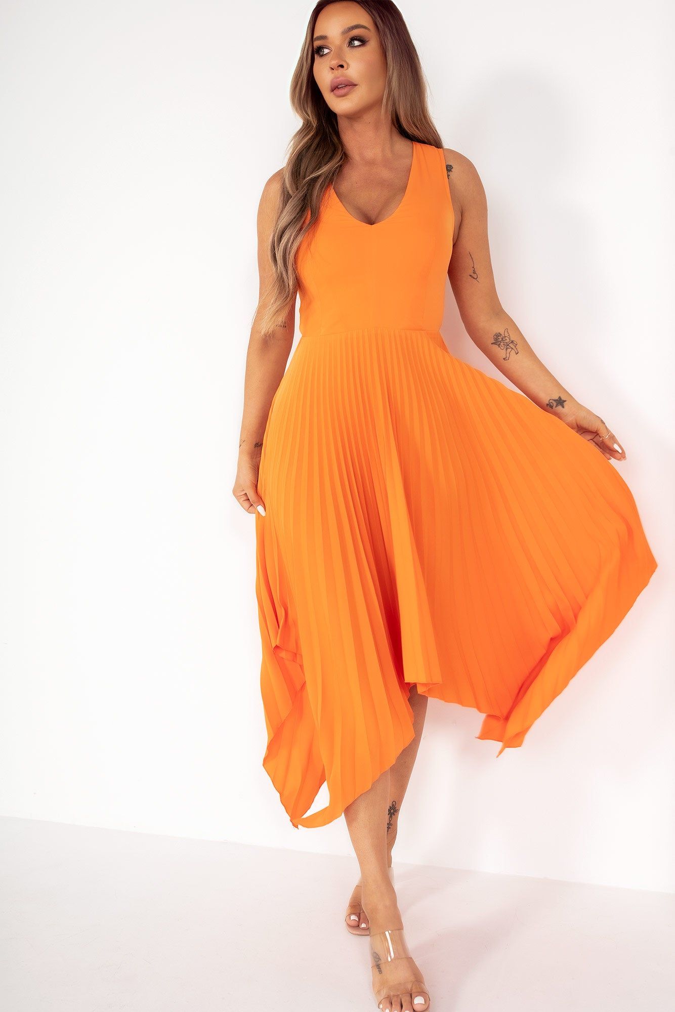 AX Paris Ariana Orange Pleated Dress sold by Va Va Voom product image thumbnail 4