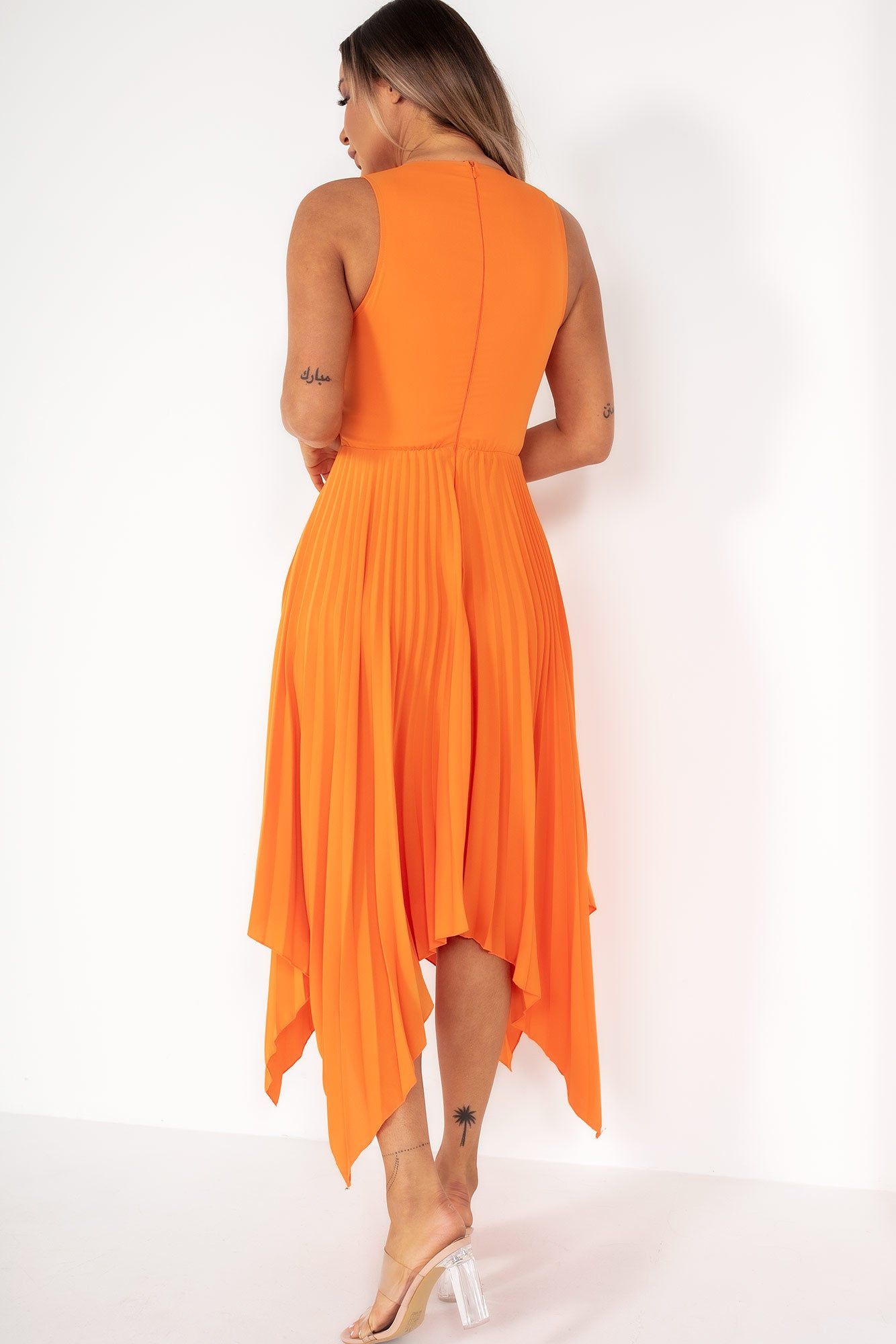 AX Paris Ariana Orange Pleated Dress sold by Va Va Voom product image thumbnail 3