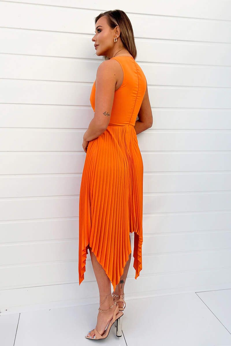 AX Paris Ariana Orange Pleated Dress sold by Va Va Voom product image thumbnail 6