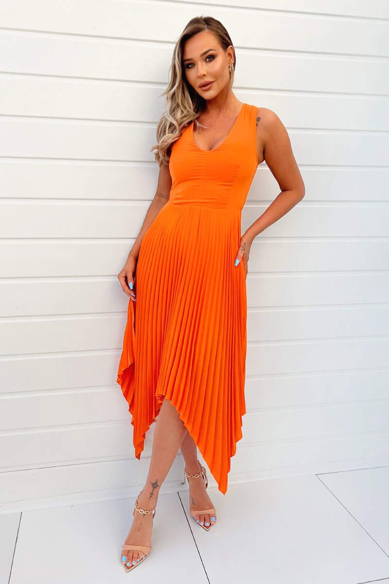 AX Paris Ariana Orange Pleated Dress sold by Va Va Voom product image thumbnail 7
