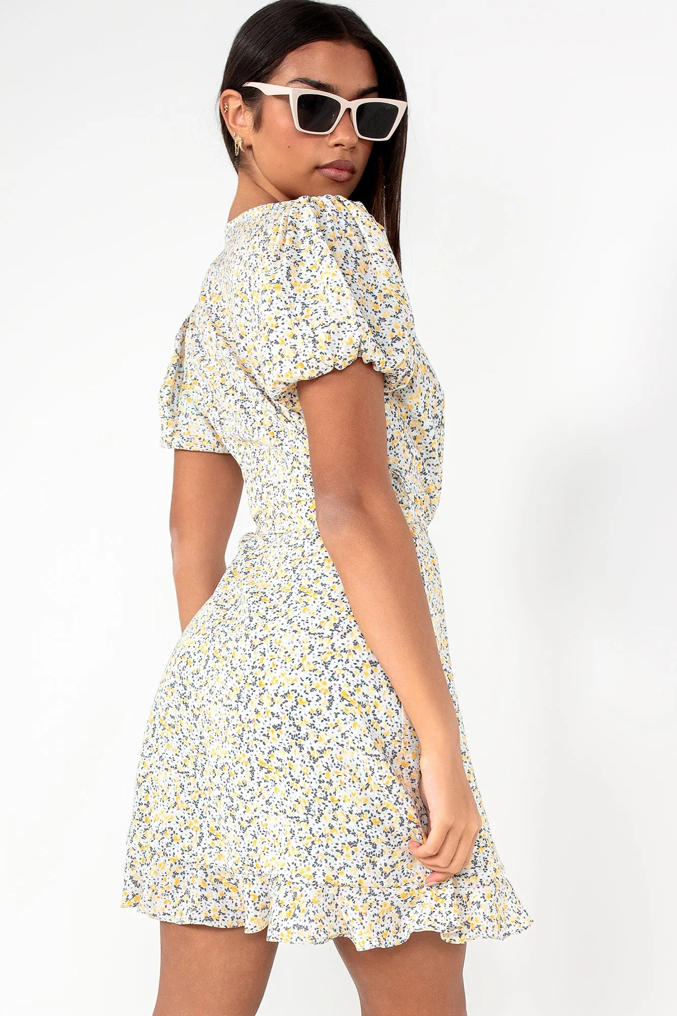 Everlee Yellow Ditsy Print Wrap Dress sold by Va Va Voom product image thumbnail 2