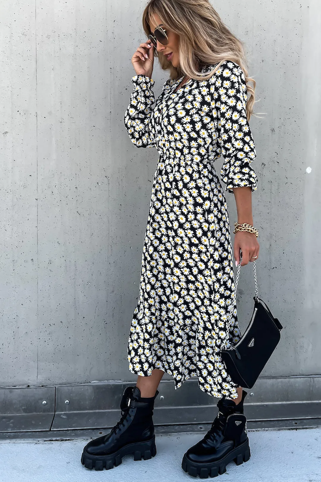 Tonya Black Daisy Print Midi Dress sold by Va Va Voom product image thumbnail 5