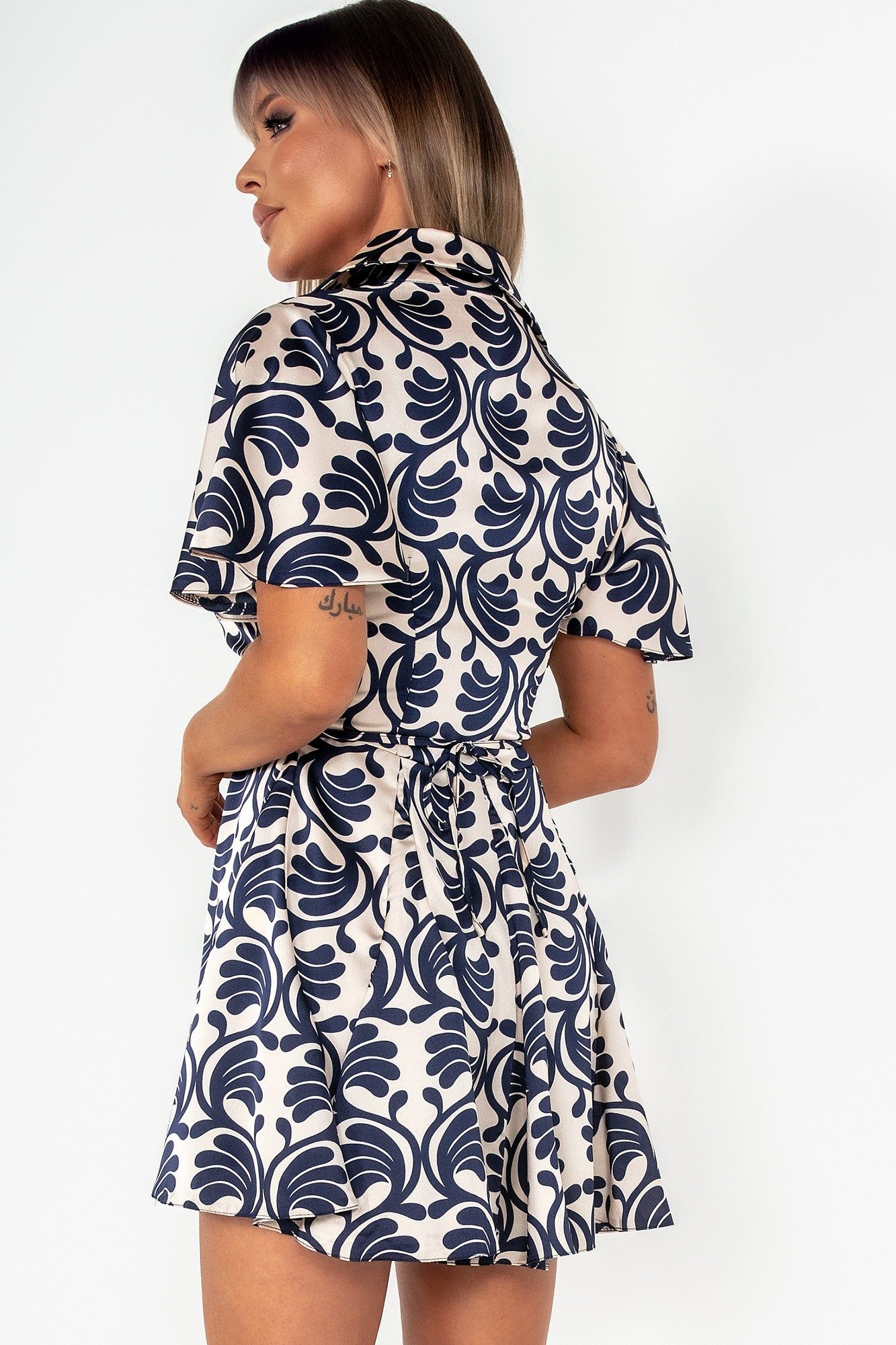 AX Paris Jannet Stone and Navy Printed Dress sold by Va Va Voom product image thumbnail 2