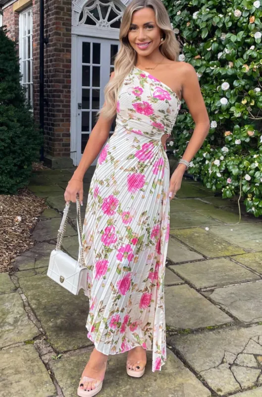 AX Paris Elisa Cream Pleated Floral Dress sold by Va Va Voom